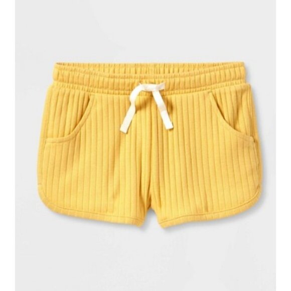 Cat & Jack Youth Girls Size Large 10/12 Plus Ribbed Pull-On Shorts Yellow 1043 - Picture 1 of 7